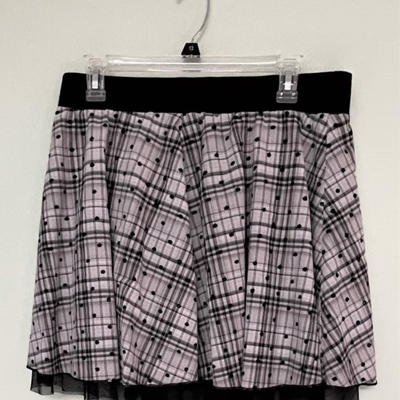 Jon Benbassett black & white cloth w/ Tulle flair Mini Skirt Elastic Waist - Picture 4 of 5